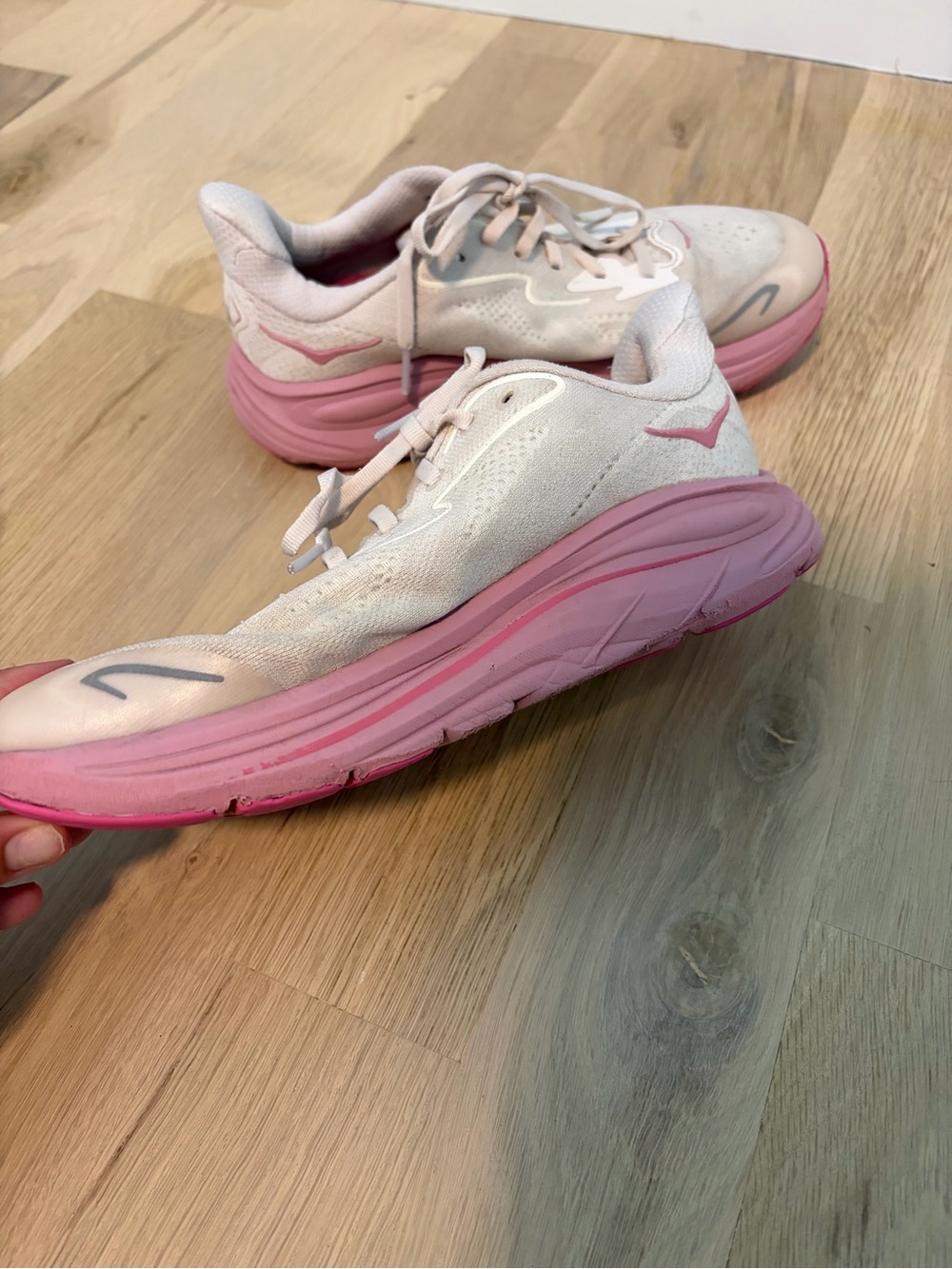 Hoka Big Kids White and Pink Athletic Shoes - Picture 5 of 8